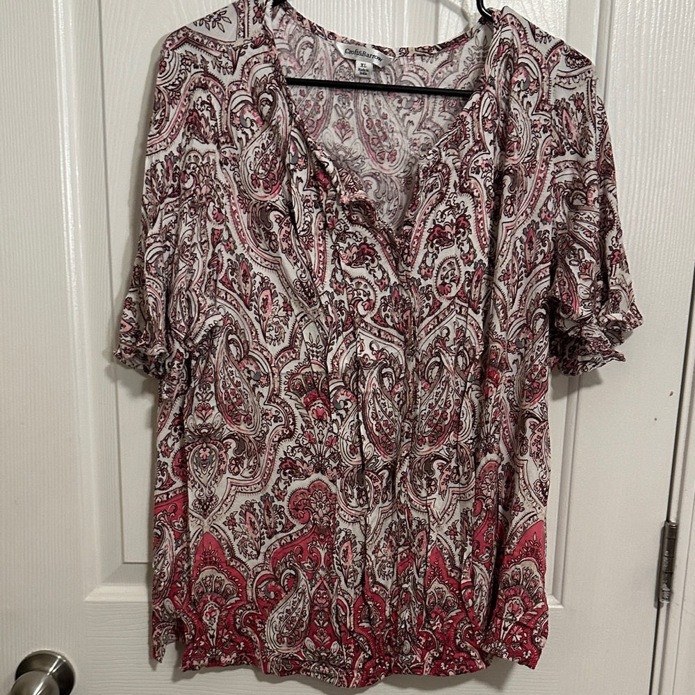 Croft & Barrow Red and White Paisley Blouse